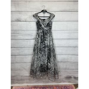 Toleen Women's Grey & Black Floral Off The Shoulder Maxi Dress Size Small